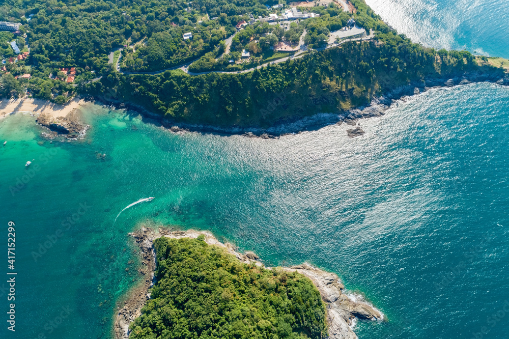 Aerial view top view seashore Tropical island Amazing nature view Beautiful island in Phuket Thailan