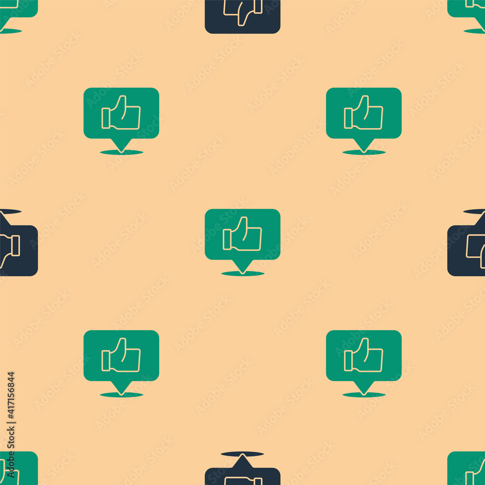 Green and black Hand like icon isolated seamless pattern on beige background. Vector.