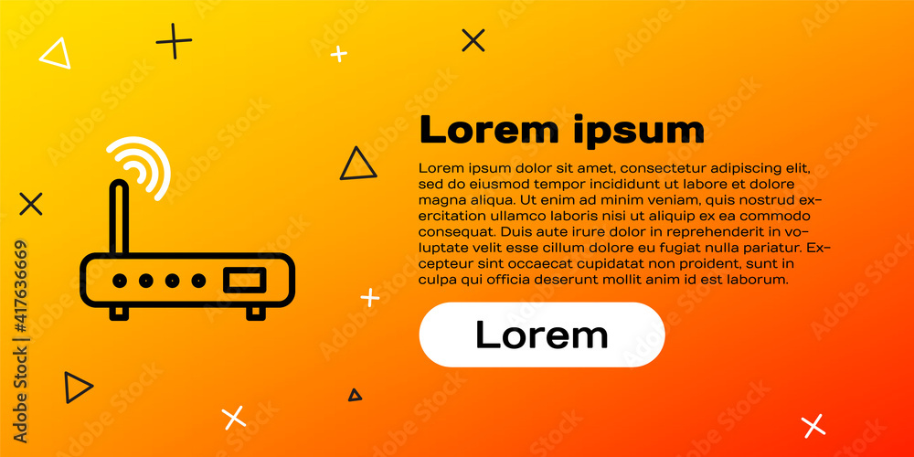 Line Router and wi-fi signal icon isolated on yellow background. Wireless ethernet modem router. Com