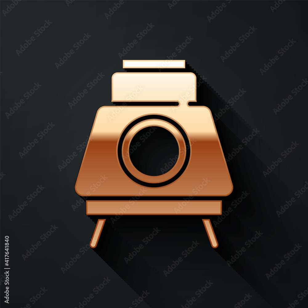 Gold Mars rover icon isolated on black background. Space rover. Moonwalker sign. Apparatus for study