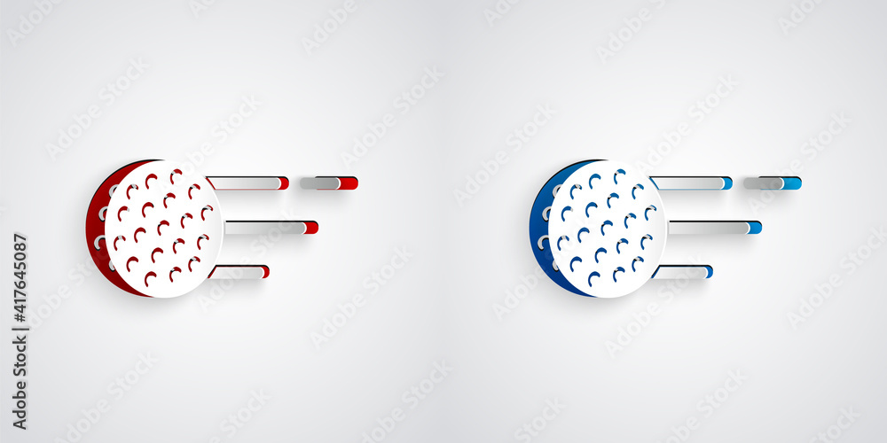 Paper cut Golf ball icon isolated on grey background. Paper art style. Vector.