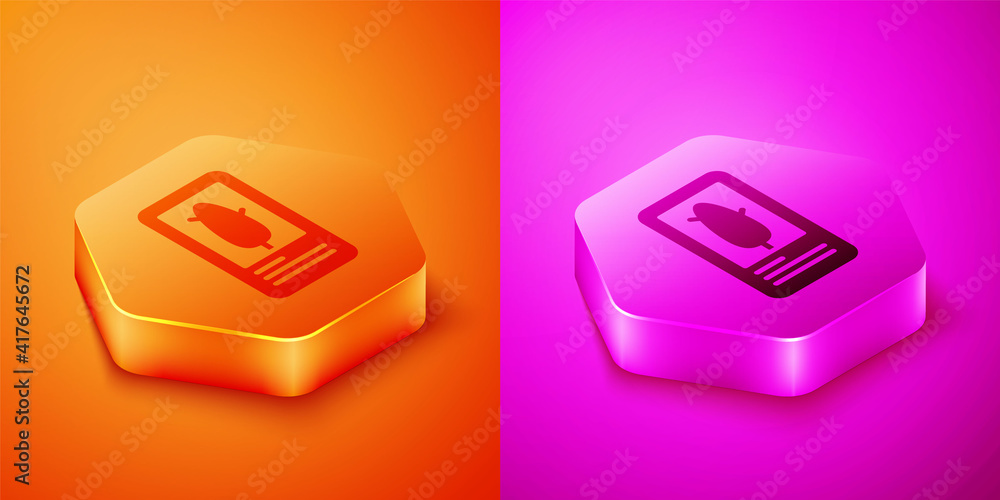 Isometric Tarot cards icon isolated on orange and pink background. Magic occult set of tarot cards. 