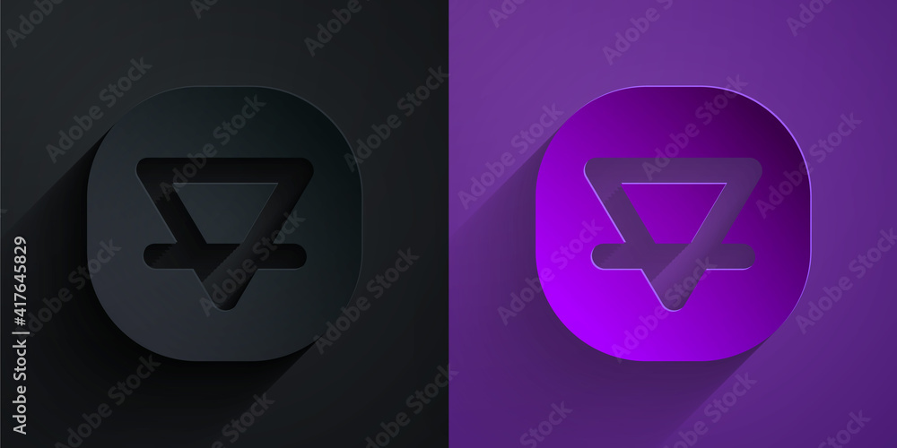 Paper cut Earth element of the symbol alchemy icon isolated on black on purple background. Basic mys