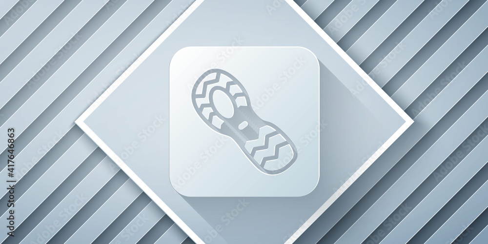 Paper cut Human footprints shoes icon isolated on grey background. Shoes sole. Paper art style. Vect