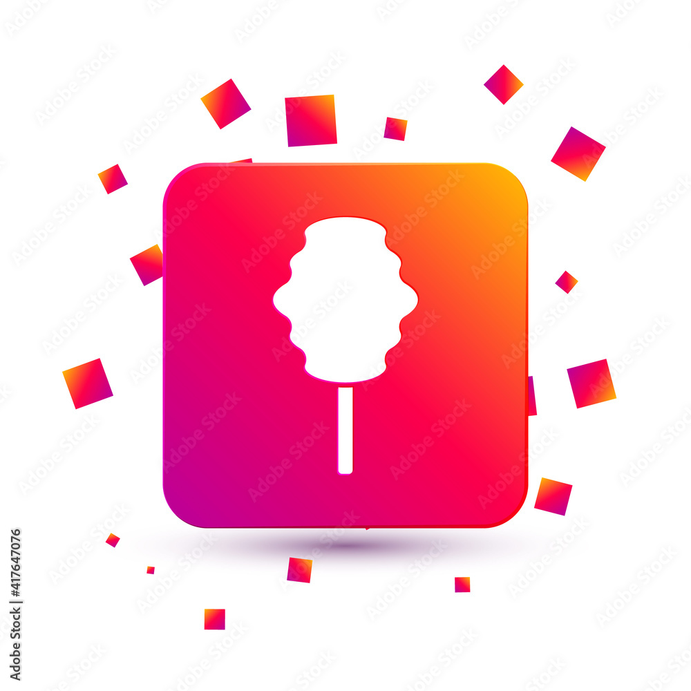 White Cotton candy icon isolated on white background. Square color button. Vector.