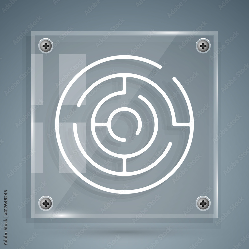 White Minotaur maze or labyrinth icon isolated on grey background. Ancient Greek mythology. Square g