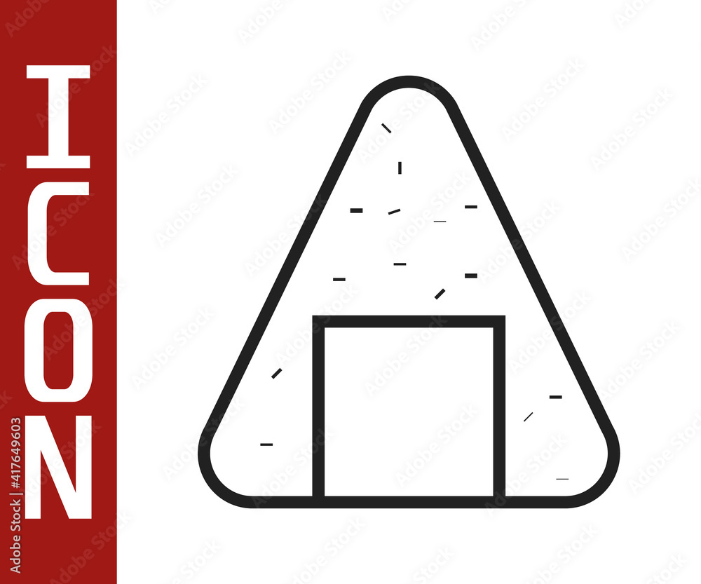 Black line Onigiri icon isolated on white background. Japanese food. Vector Illustration.