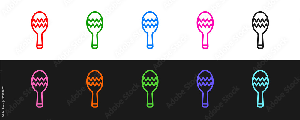 Set line Maracas icon isolated on black and white background. Music maracas instrument mexico. Vecto