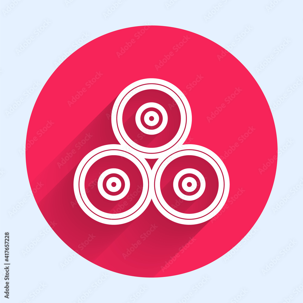 White line Paint spray can icon isolated with long shadow. Red circle button. Vector.