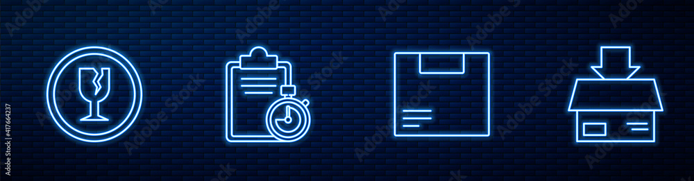 Set line Carton cardboard box, Fragile broken glass, Verification of delivery list clipboard and . G