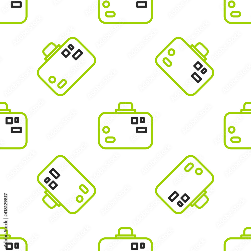 Line Suitcase for travel icon isolated seamless pattern on white background. Traveling baggage sign.