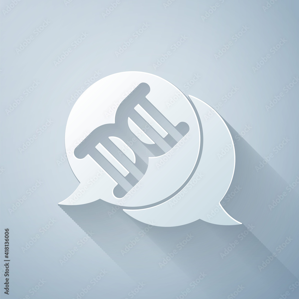 Paper cut DNA symbol icon isolated on grey background. Paper art style. Vector.