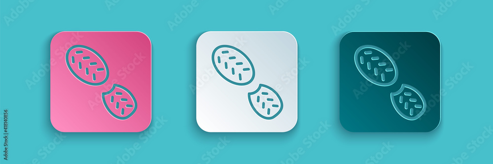 Paper cut Human footprints shoes icon isolated on blue background. Shoes sole. Paper art style. Vect