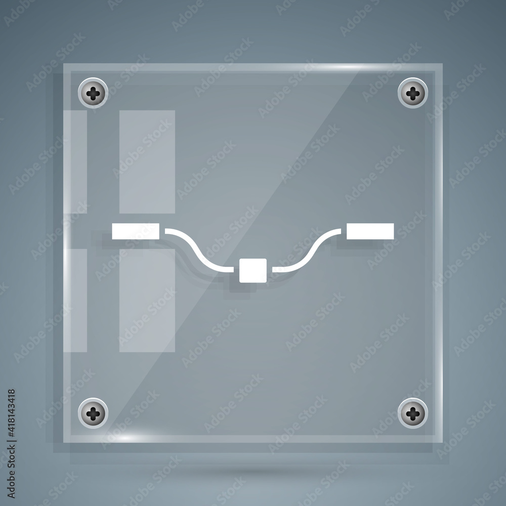 White Bicycle handlebar icon isolated on grey background. Square glass panels. Vector.