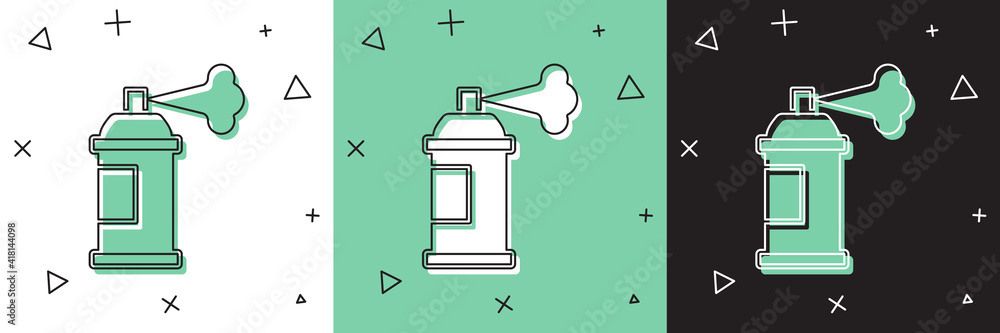 Set Paint spray can icon isolated on white and green，black background.Vector（设置喷漆可以在白色和绿色、黑色背景上隔离图标。