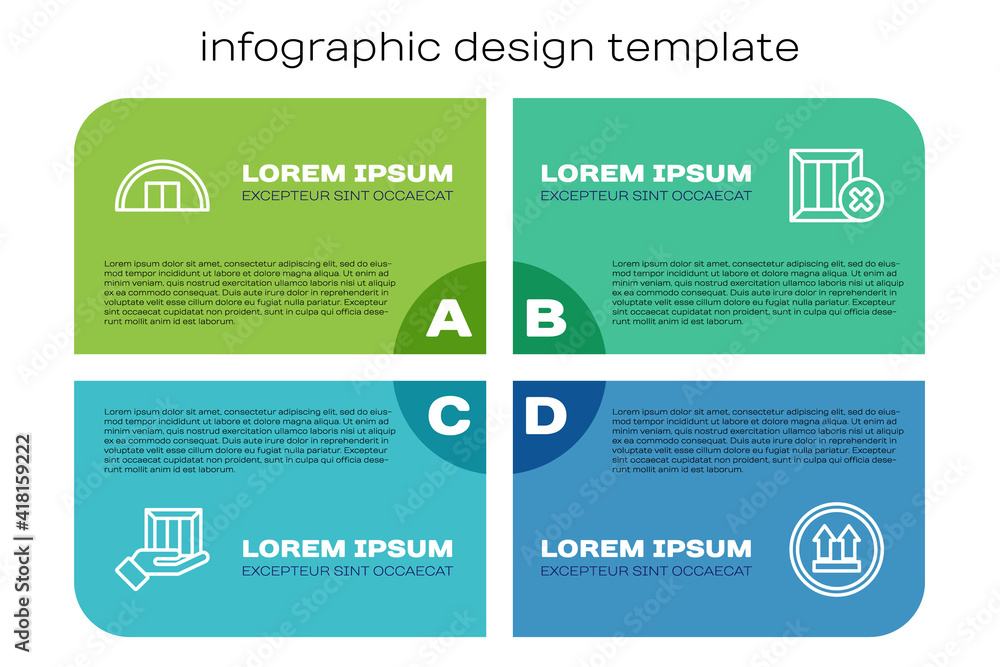 Set line Delivery hand with boxes, Warehouse, This side up and Wooden delete. Business infographic t