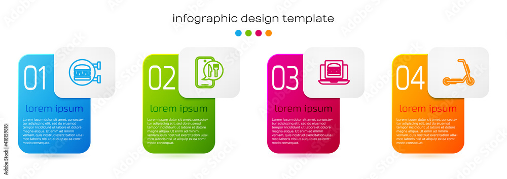 在线订餐汉堡配送、和Scooter。商业信息图模板。Vector。