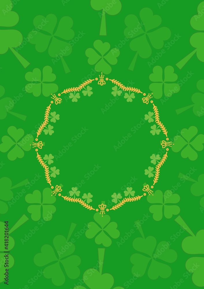 Frame with multiple clover pattern on green background