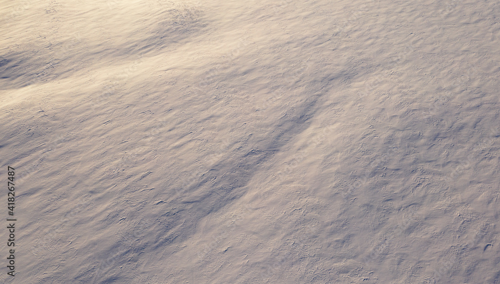 白色蓬松的雪，纹理或背景，俯视图。