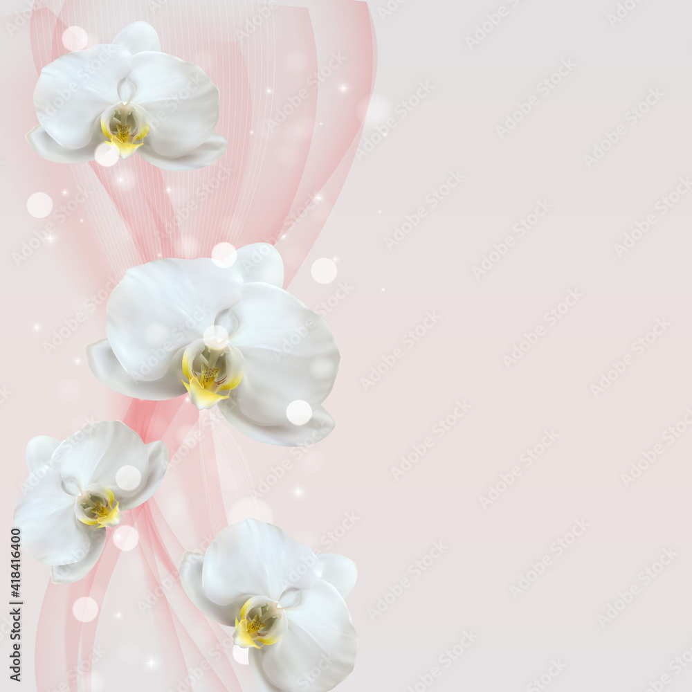 3D Realistic Natural orchid flower background. Design Template for Ads, flyer or Magazine Background