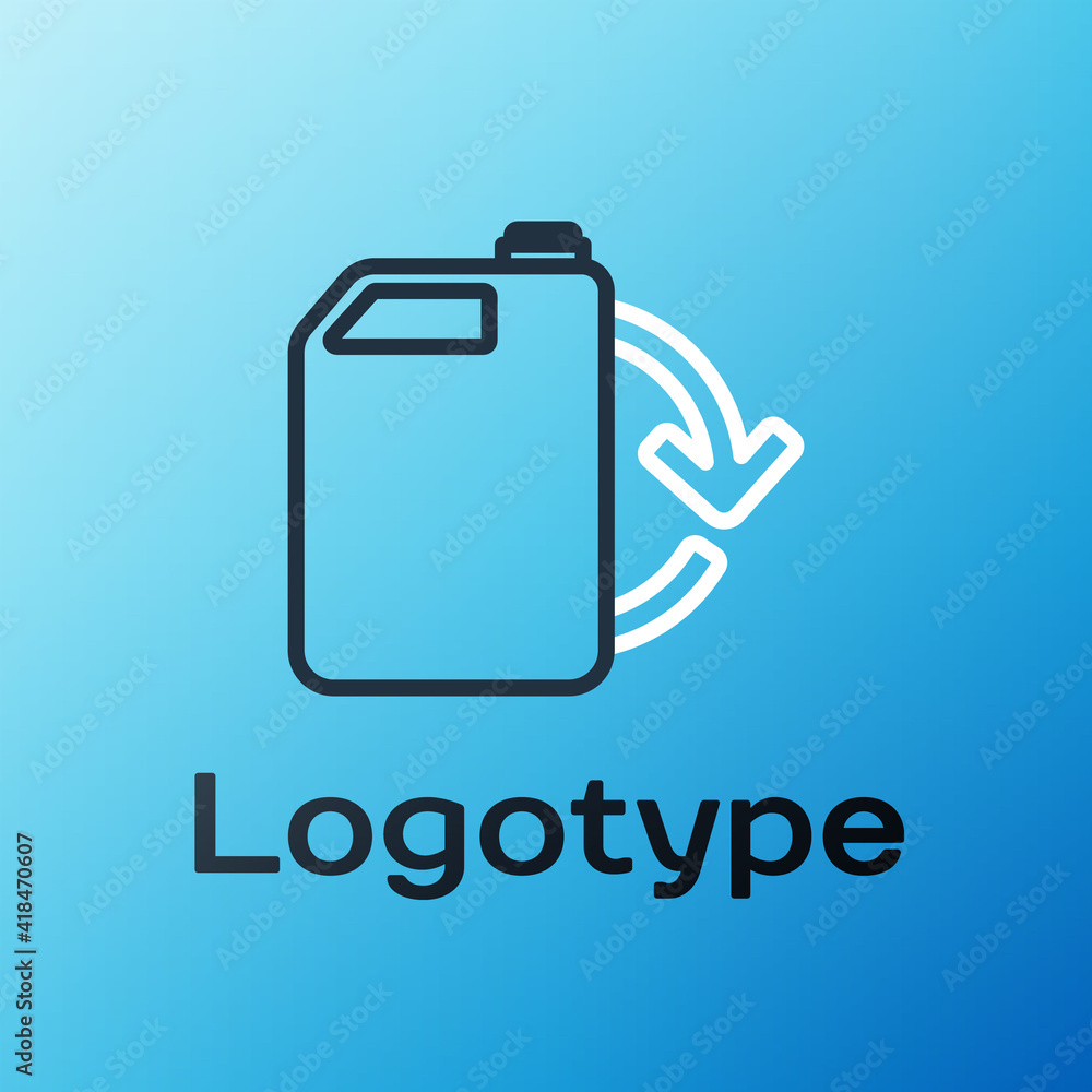 Line Eco fuel canister icon isolated on blue background. Eco bio and barrel. Green environment and r