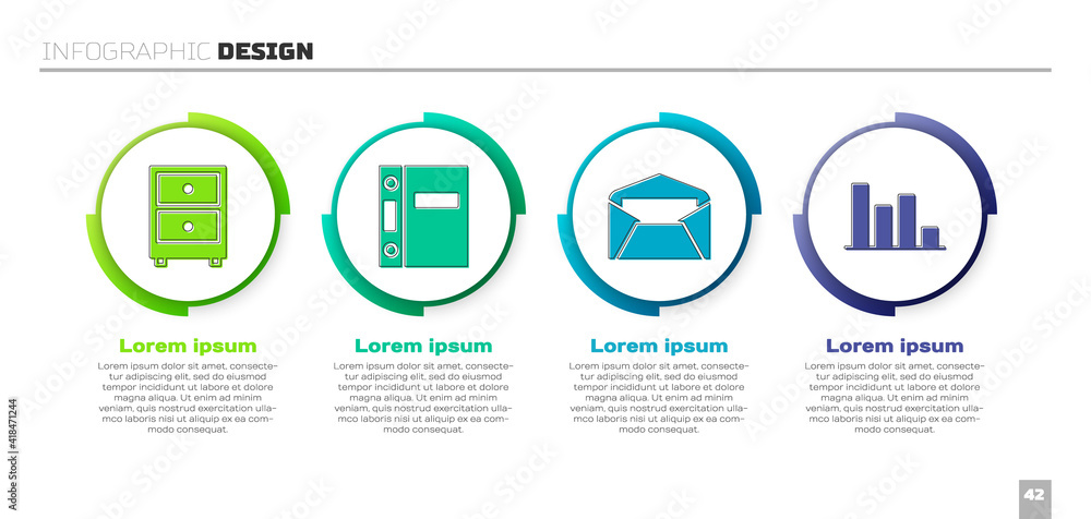 Set Drawer with documents, Office folders, Envelope and Pie chart infographic. Business infographic 