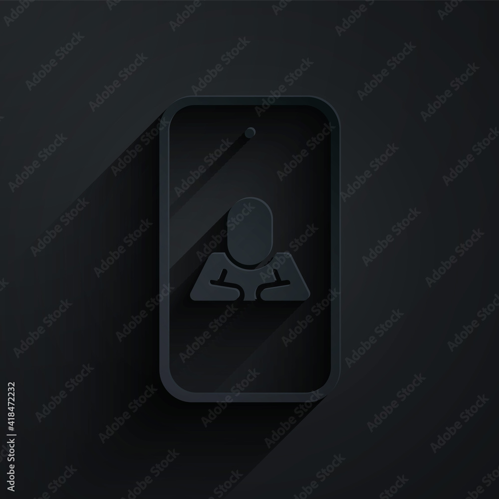 Paper cut Online psychological counseling distance icon isolated on black background. Psychotherapy,