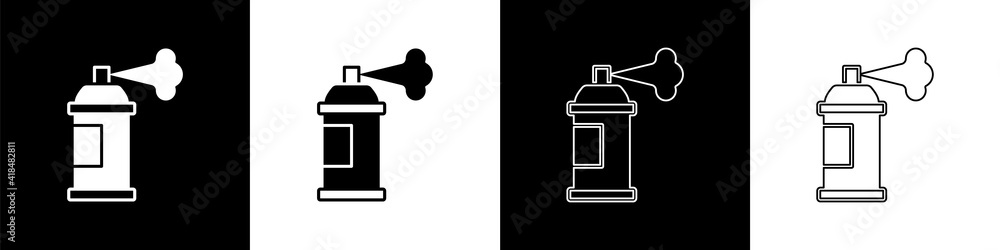 Set Paint spray can icon isolated on black and white background.Vector（设置喷漆可以在黑白背景上隔离图标。矢量）