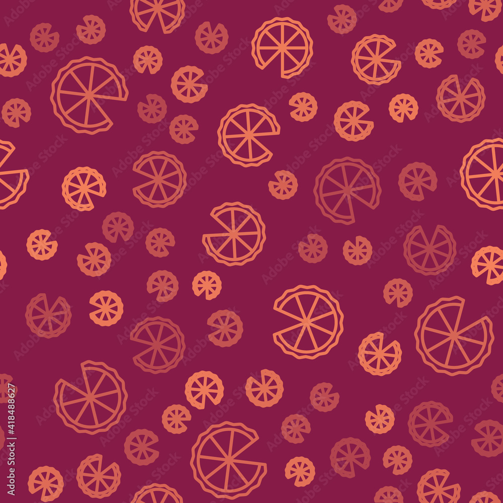 Brown line Homemade pie icon isolated seamless pattern on red background. Vector.