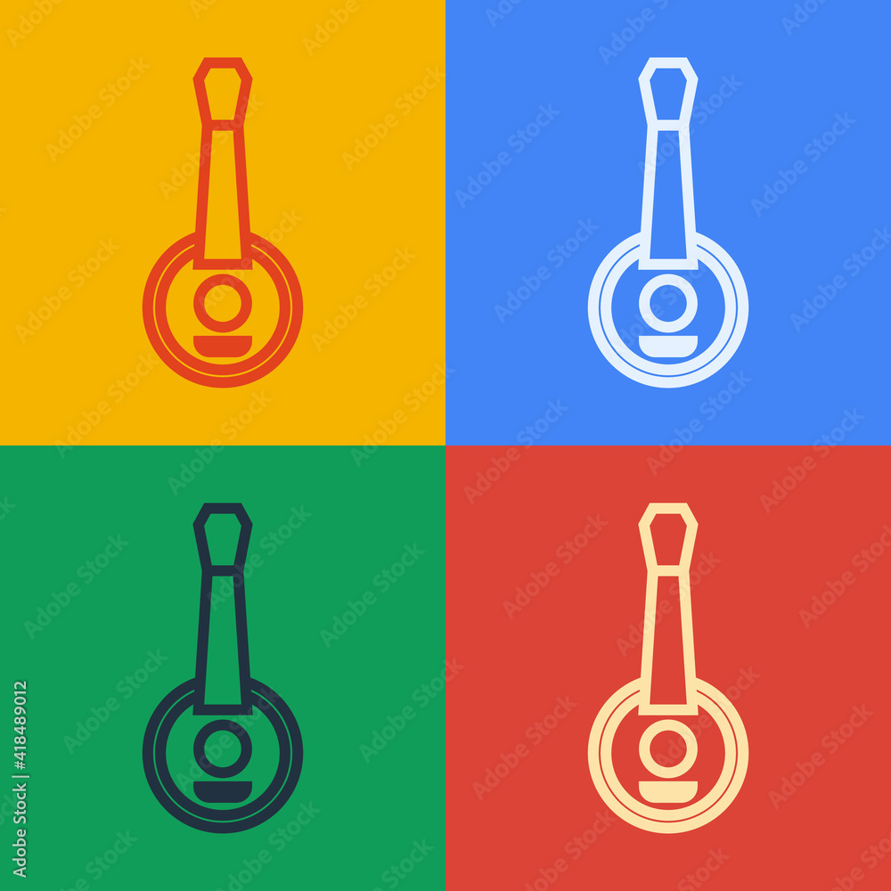 Pop art line Banjo icon isolated on color background. Musical instrument. Vector.