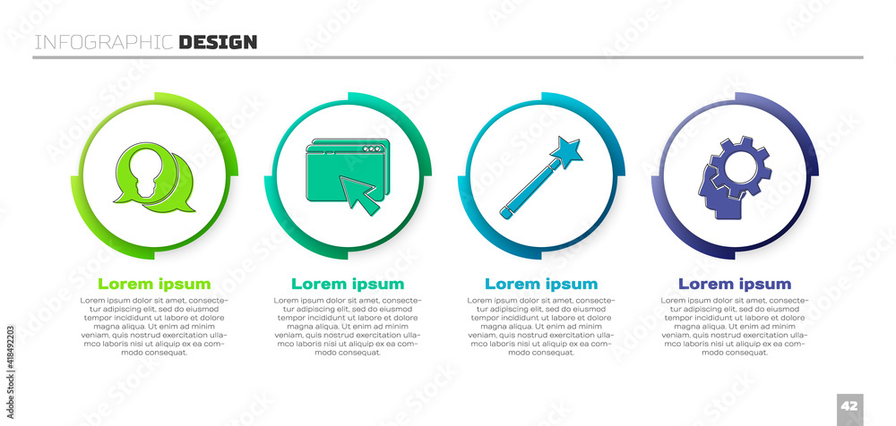 Set Light bulb with concept of idea, Web design and development, Magic wand and Human head with gear