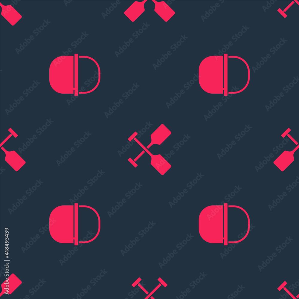 Set Camping pot and Paddle on seamless pattern. Vector.