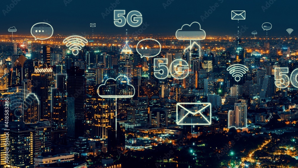 Smart digital city with globalization abstract graphic showing connection network . Concept of futur