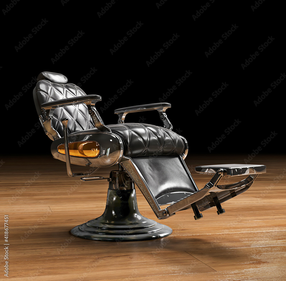 Barbershop armchair on a dark background. 3d illustration