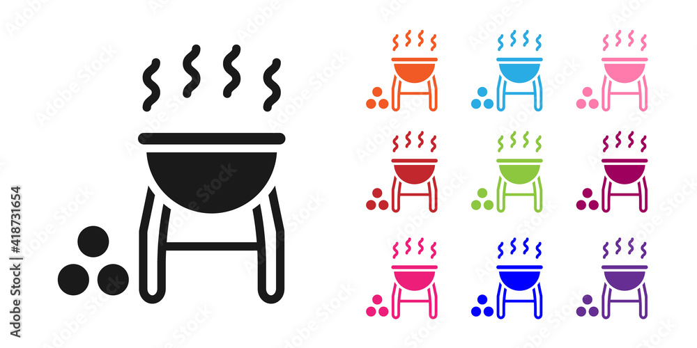 Black Barbecue grill icon isolated on white background. BBQ grill party. Set icons colorful. Vector.