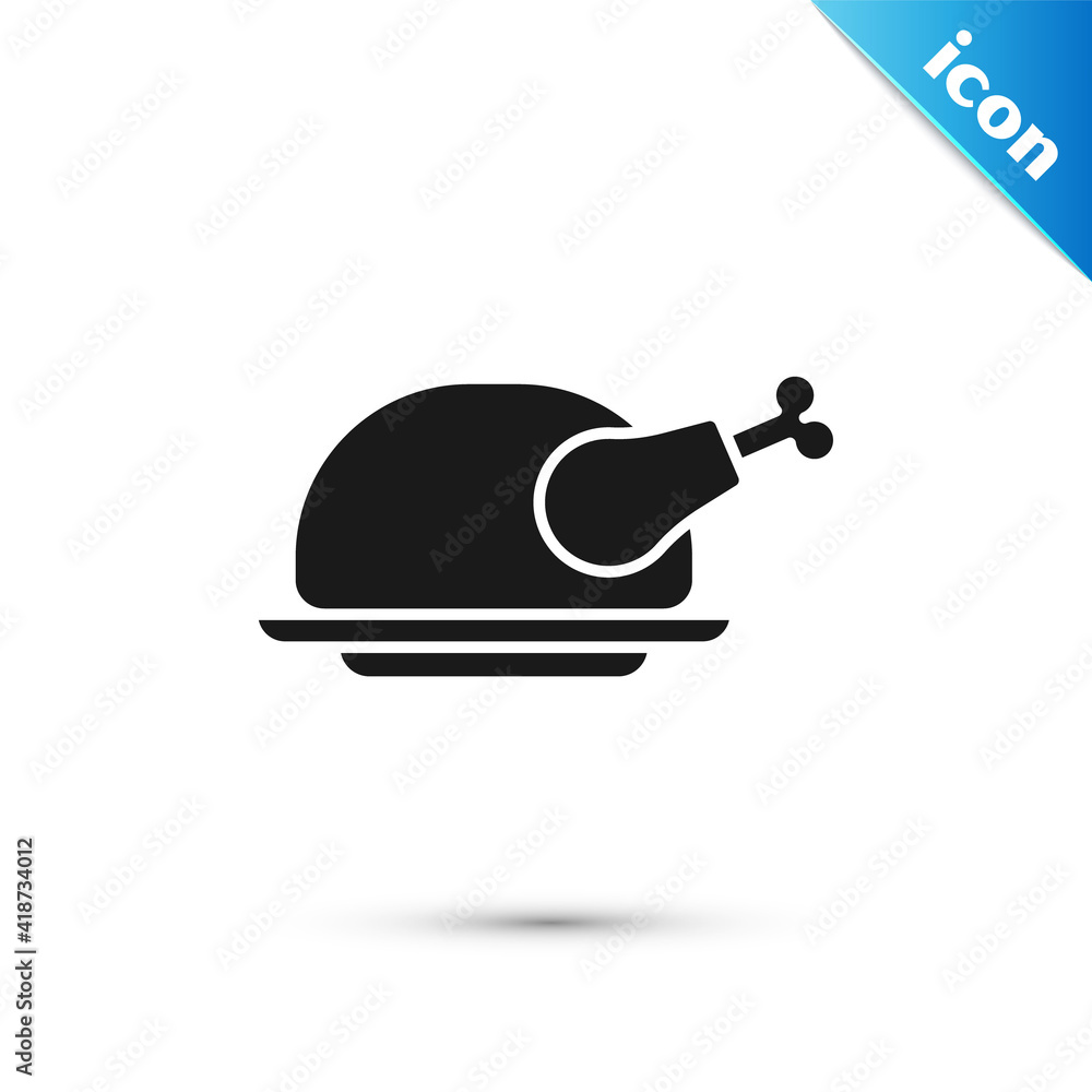 Grey Roasted turkey or chicken icon isolated on white background. Vector.