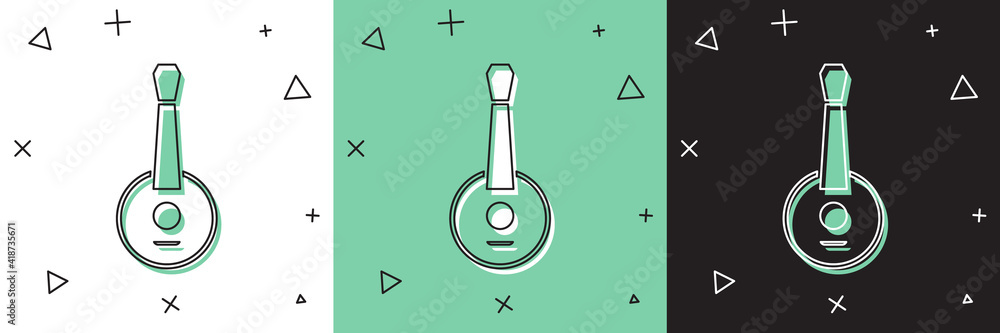 Set Banjo icon isolated on white and green, black background. Musical instrument. Vector.