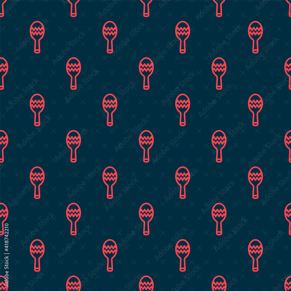 Red line Maracas icon isolated seamless pattern on black background. Music maracas instrument mexico