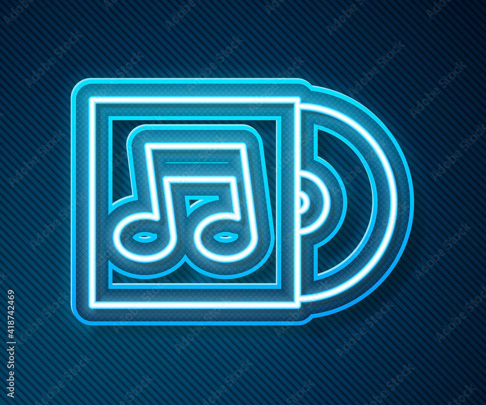 Glowing neon line Vinyl disk icon isolated on blue background. Vector.