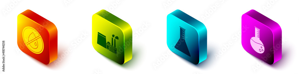 Set Isometric No oil drop, Oil industrial factory building, Oil petrol test tube and Oil petrol test