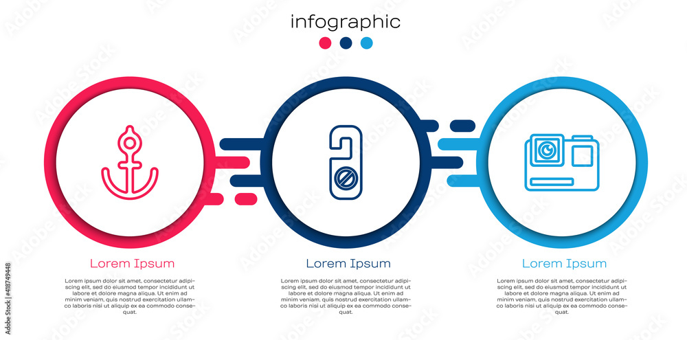 Set line Anchor, Please do not disturb and Action extreme camera. Business infographic template. Vec