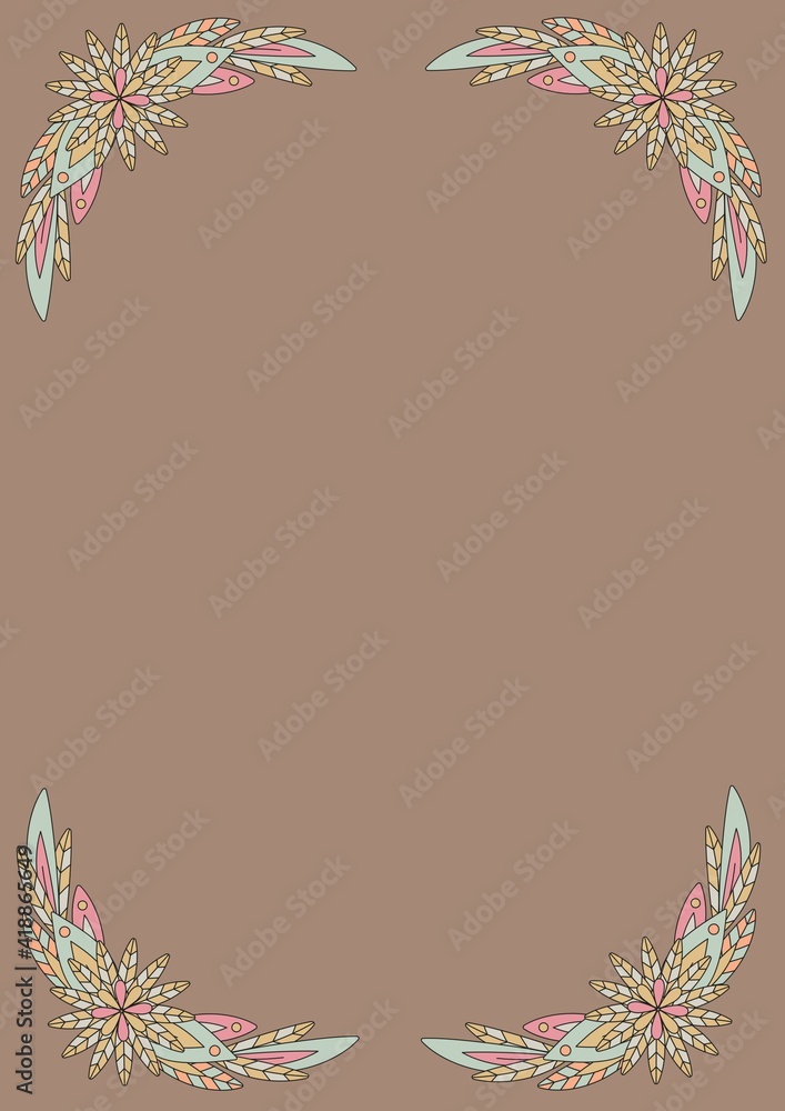 Illustration of flowers on top and bottom on brown background