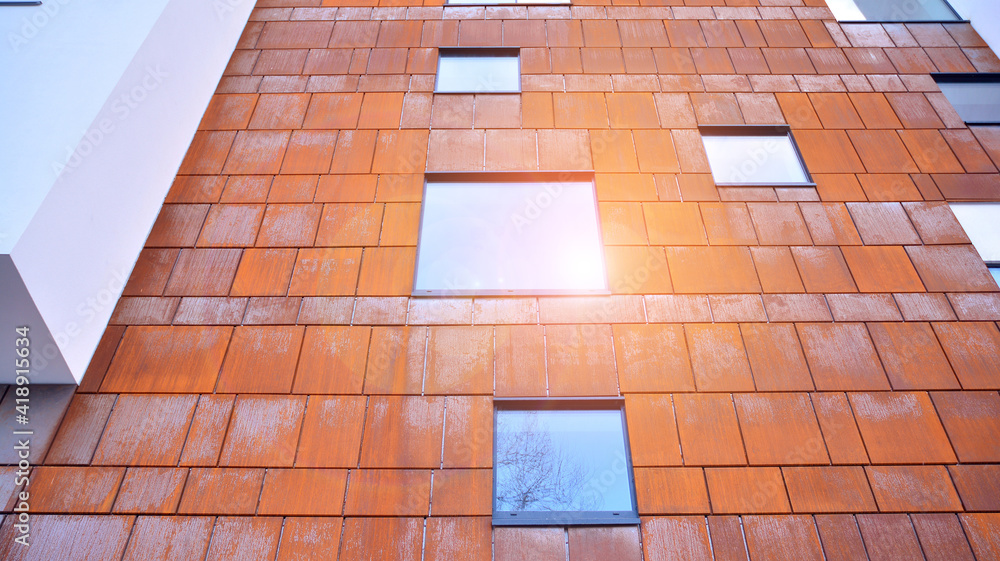 Cityscape with facade of a modern residential building. Modern European residential apartment buildi