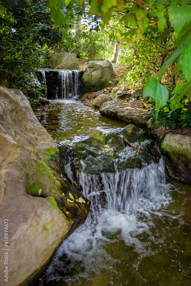 Amazing  waterfalls in small japanese  garden in side Nordpark in Dusseldorf