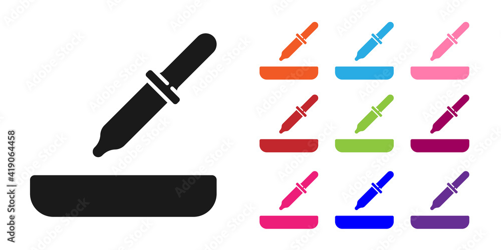 Black Pipette icon isolated on white background. Element of medical, cosmetic, chemistry lab equipme