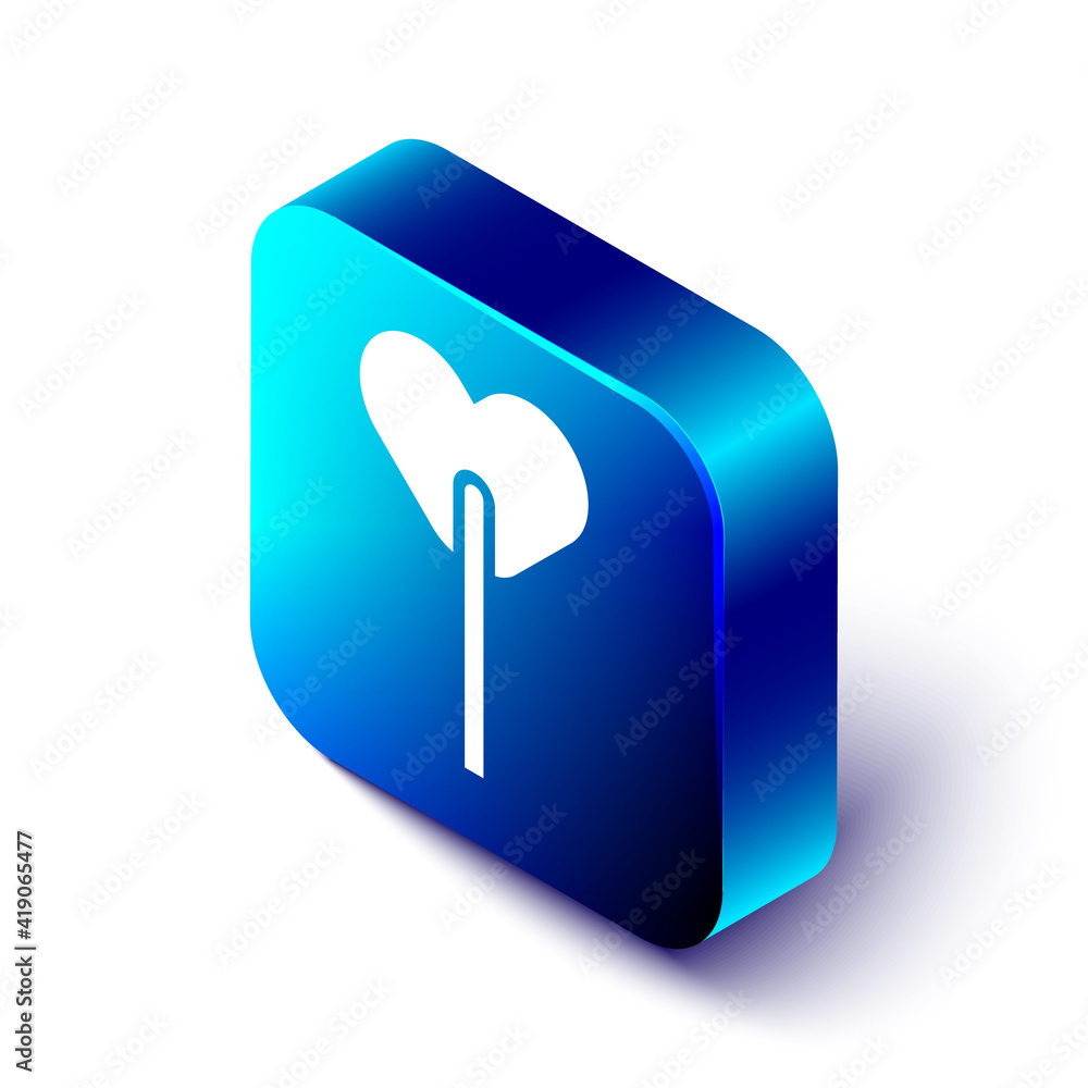 Isometric Lollipop icon isolated on white background. Food, delicious symbol. Blue square button. Ve