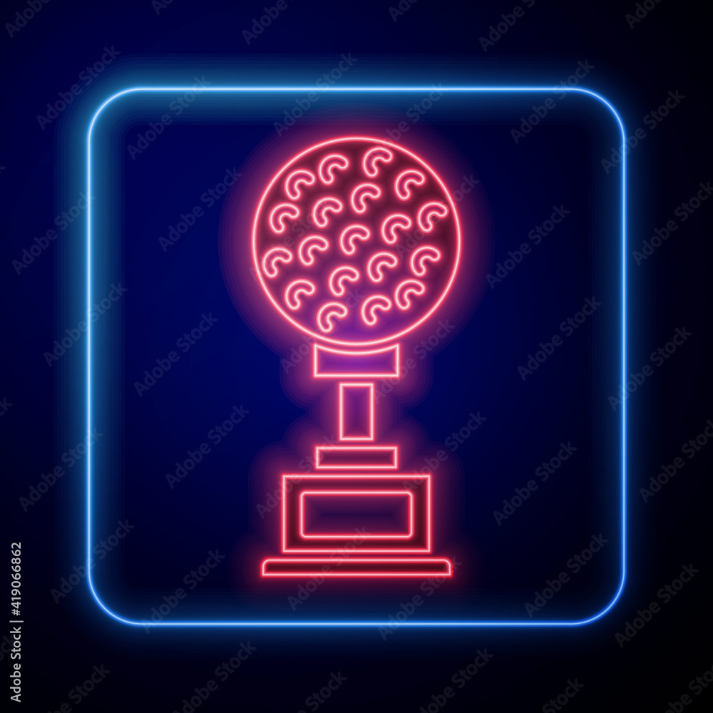 Glowing neon Award cup with golf icon isolated on black background. Winner trophy symbol. Championsh