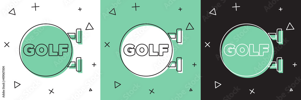 Set Golf sport club icon isolated on white and green, black background. Vector.