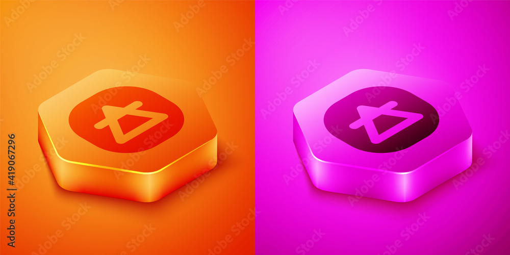 Isometric Air element of the symbol alchemy icon isolated on orange and pink background. Basic mysti