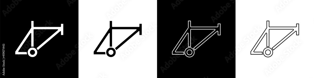 Set Bicycle frame icon isolated on black and white background. Vector.